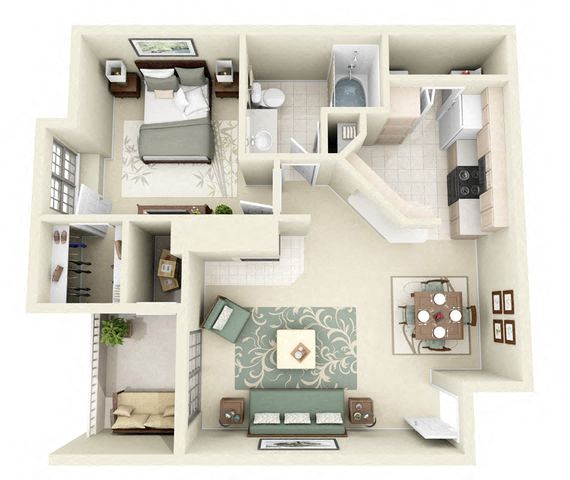 Floor plan for 1 bed, 1 bath, 778 sqft